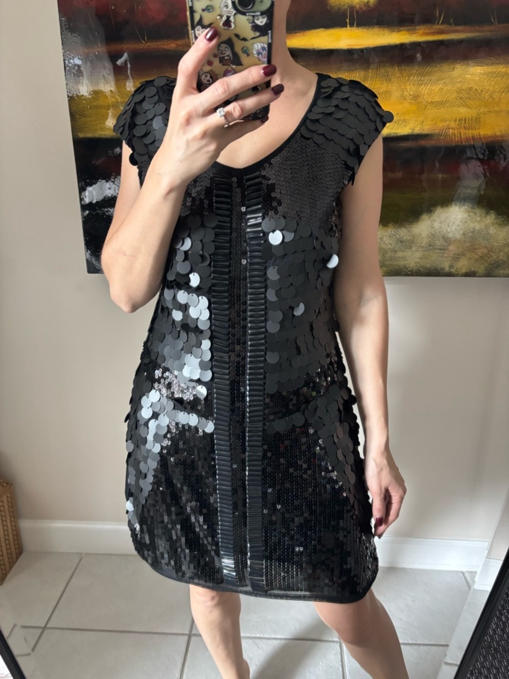 XOXO Black Sequin Cap-Sleeve Party Dress Sz M-L Black